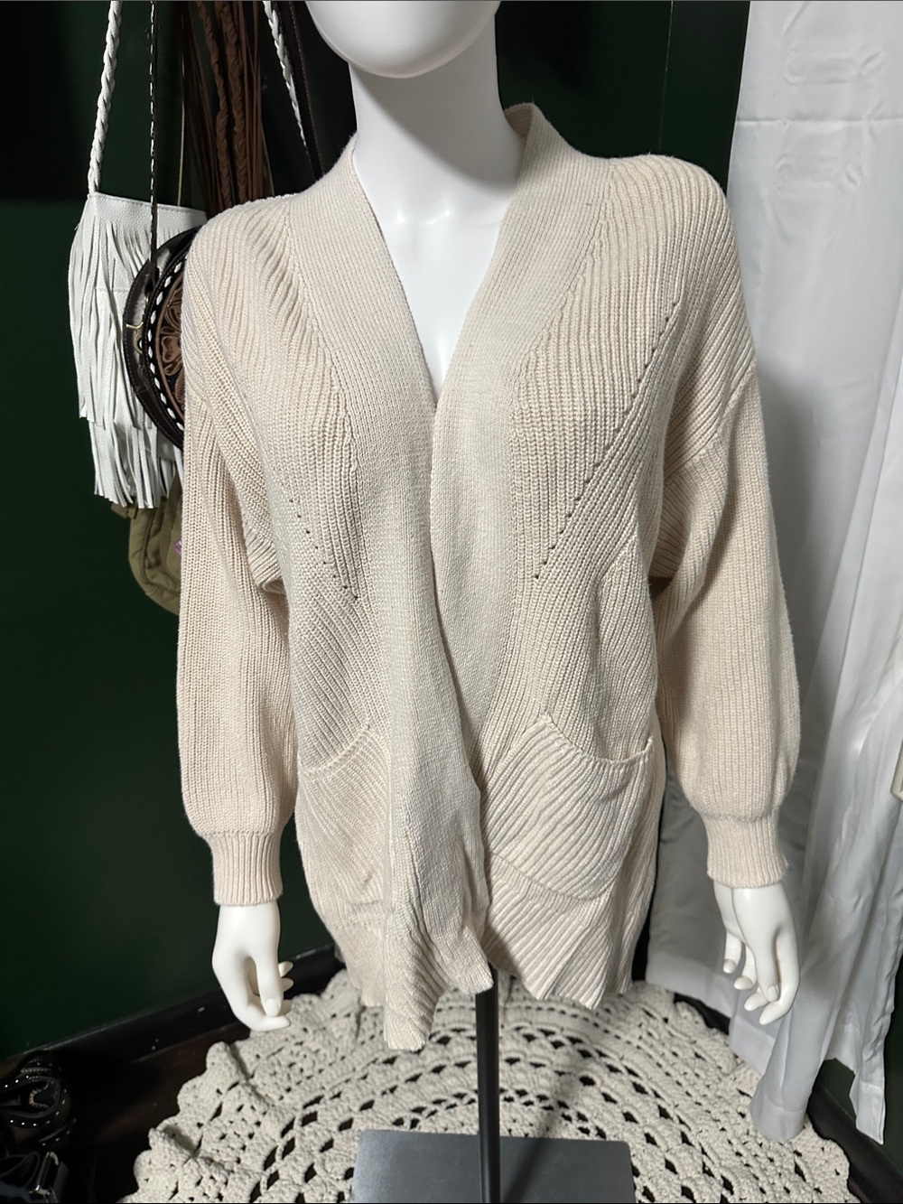 Universal Thread Cream Open-Front Ribbed Cardigan